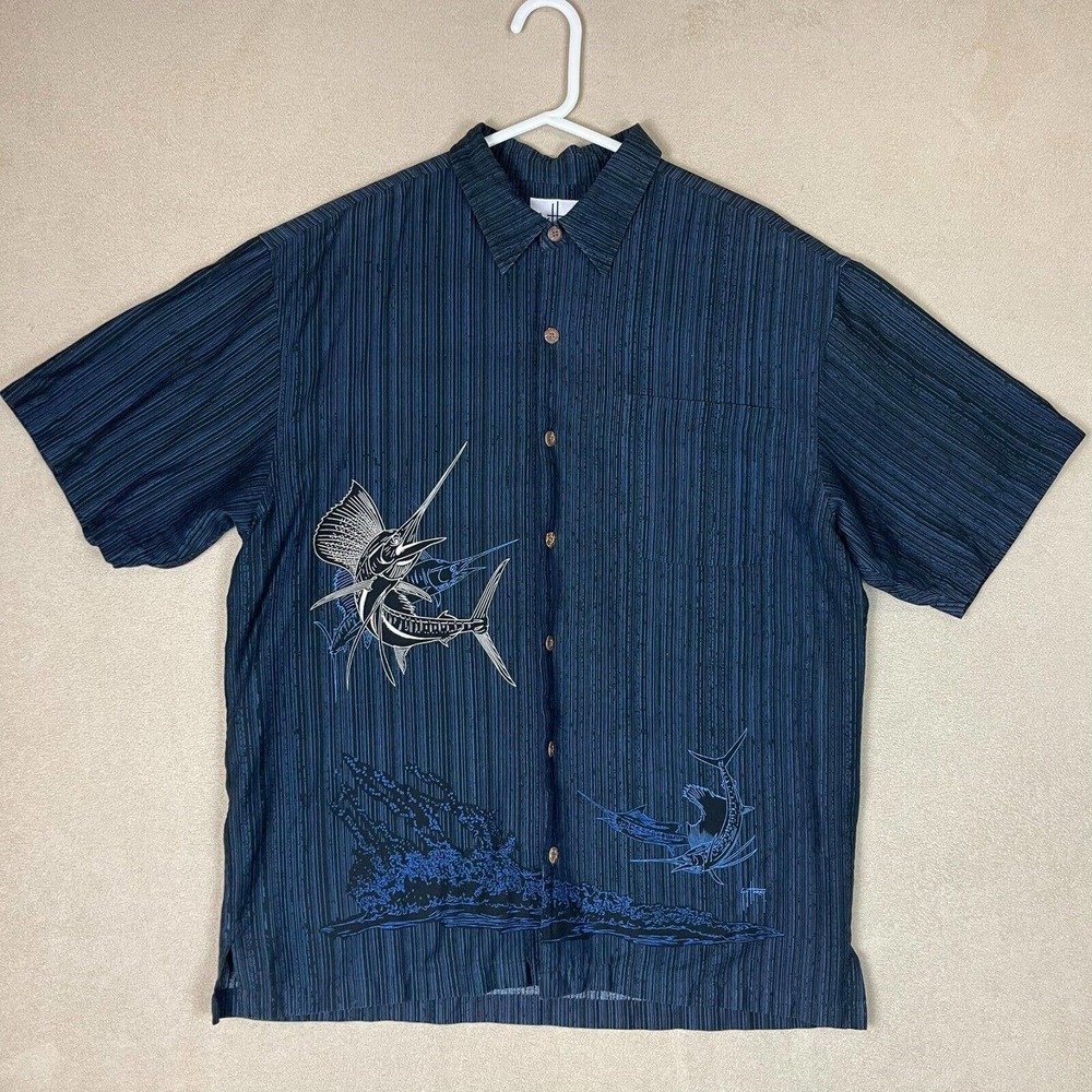 Guy Harvey Shirt Mens Large Aftco Bluewater  Navy Blue  Fishing Marlin Adult‎